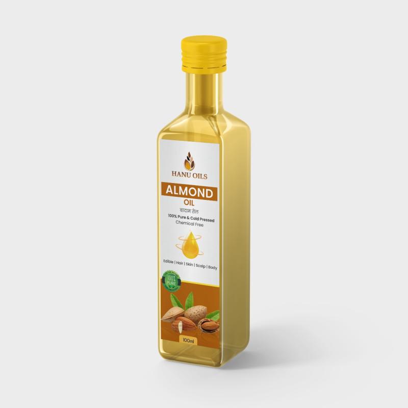 Pure Almond Oil 100 ml | With Vitamin E | Virgin Cold-Pressed Oil | Badam Tail for Face & Skin | Perfect for Dry & Frizzy Hair | Body Massage Oil for Babies, Men & Women